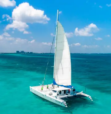 bow view of induna catamaran