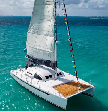 front view of luv cats catamaran