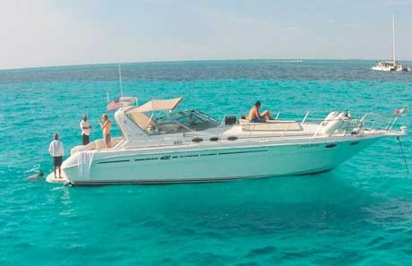 side view of searay yacht over blue sea