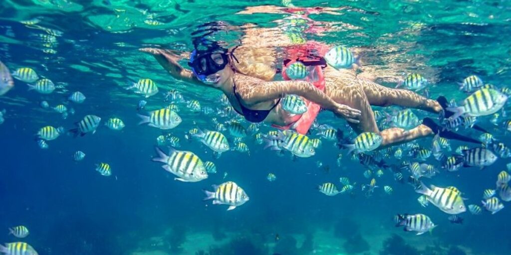 Woman swimming at the Caribbean Sea