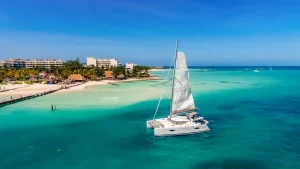 Catamaran near isla mujeres coastline